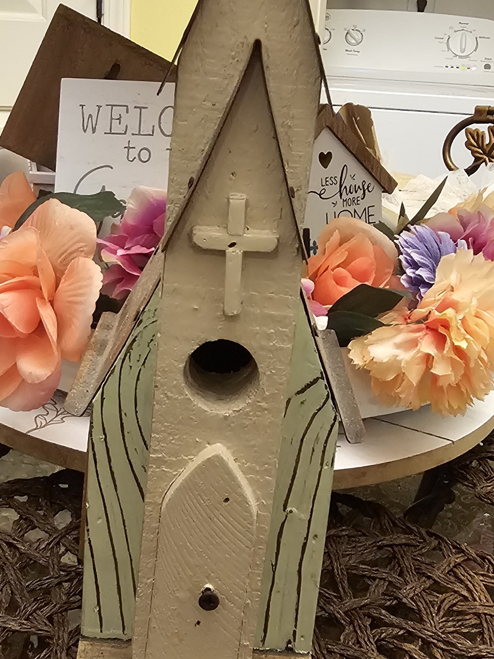 2 Southern Livingat Home Wooden Birdhouse with Cross Detail in Cream & Sage